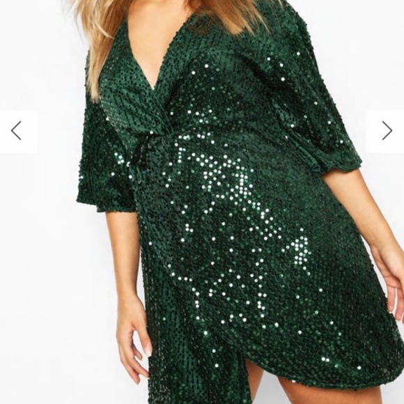 Boohoo Plus Sequin Twist Front Dress - Picture 2 of 5